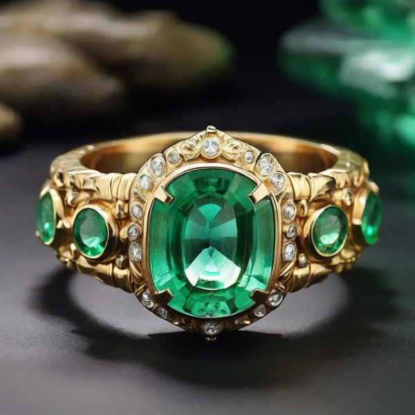 A bright green emerald crystal. A faceted mineral and a precious stone. An expensive piece of jewelry.